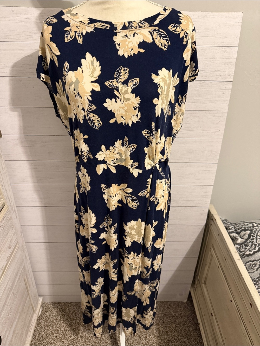 Maurices Navy Maxi Dress with Cream Floral Print